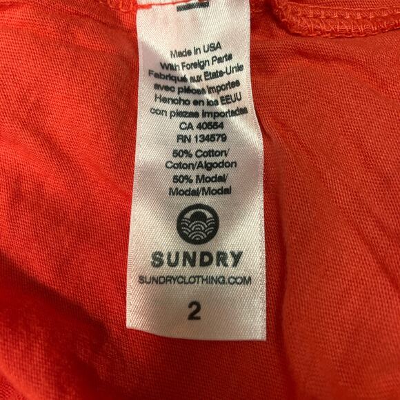 Sundry Womens Ruffle Shoulder Top Size 2/Medium Cherry Red NEW Long Sleeve Scoop - Picture 6 of 7